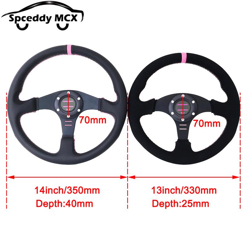 Spceddy MCX Pink Suede Steering Wheel 13inch 330mm 14inch 350mm Flat Racing Sport Real Leather Steering Wheel Universal