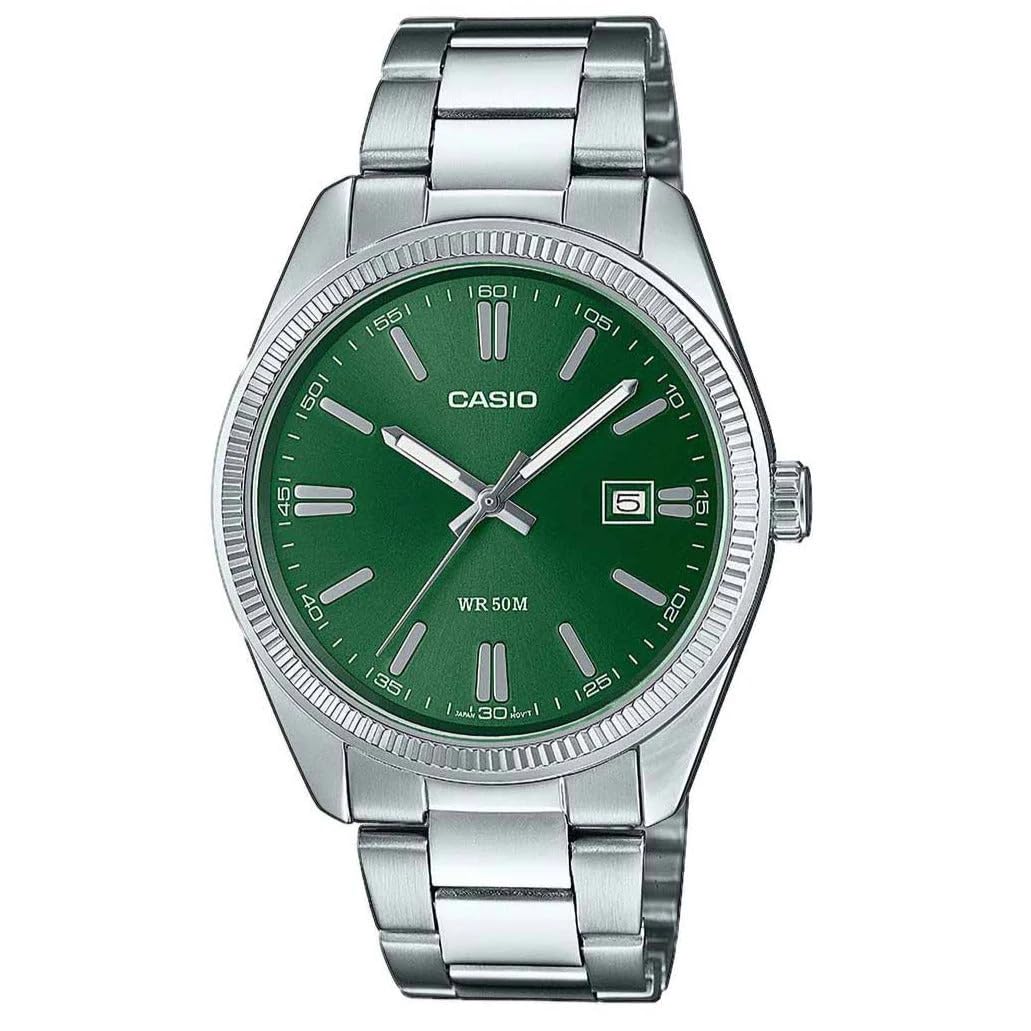 Casio MTP-1302PD-3AVEF Унисекс Кварцевые Часы Корпус 39 мм Зеленый Циферблат Серебристый Металлический Ремешок Классический Серебристый
