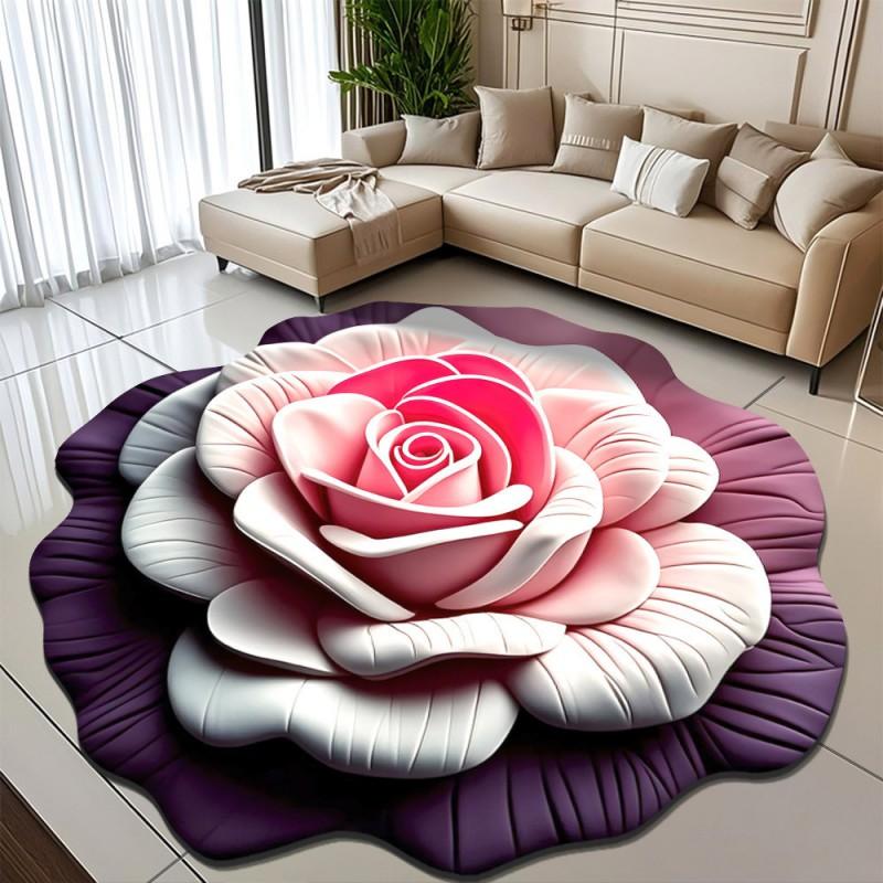 3D Floral Diatomite Floor Mat Living Room Sofa Coffee Table Non-Slip Absorbent Rug Washable Home Decor
