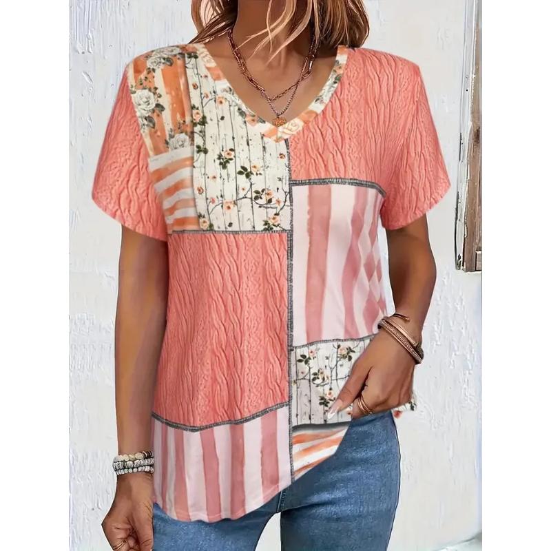 Women's Fashion V-neck Top Loose Short Sleeve Versatile Comfortable T-Shirts Women’s