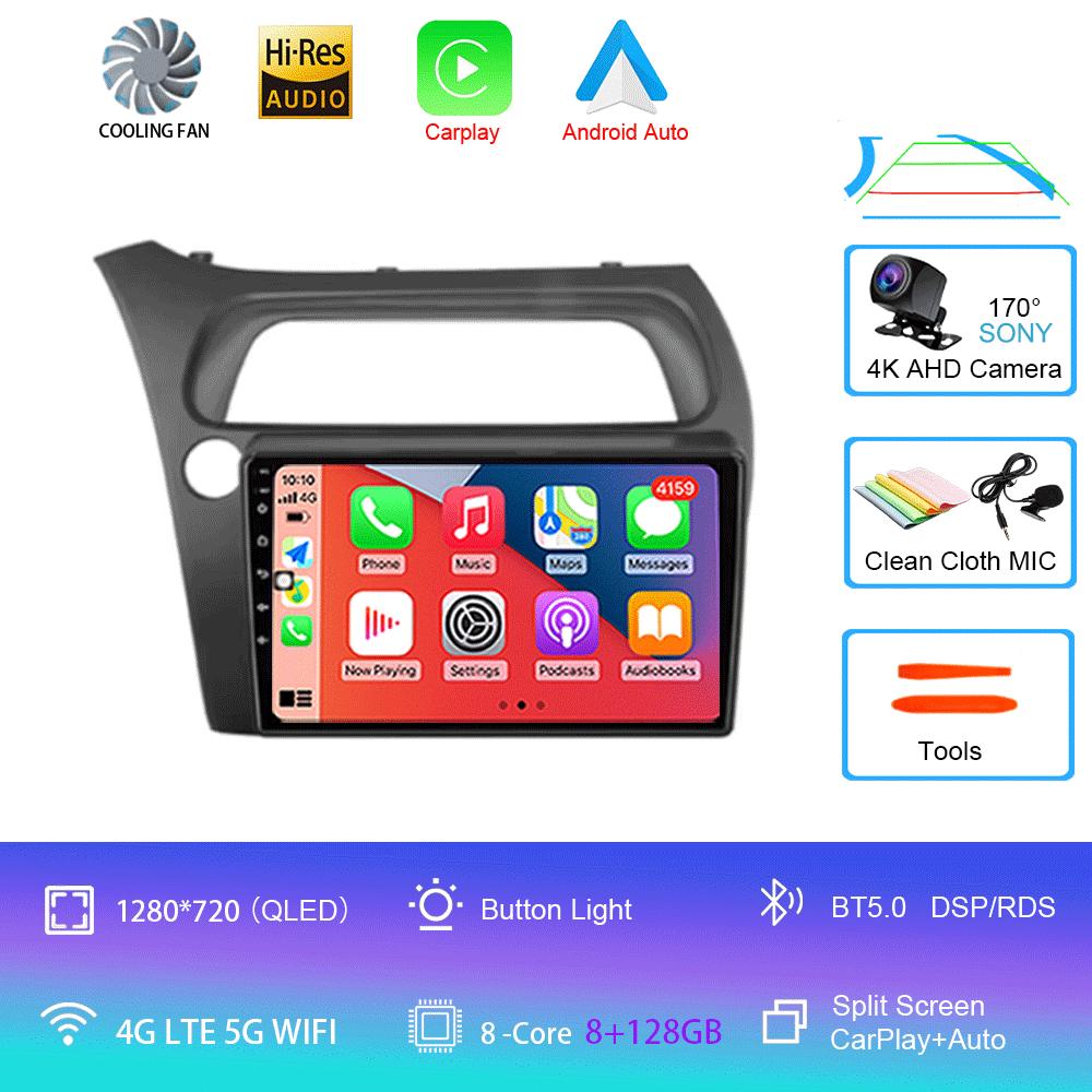Android 14 Car Radio Carplay Auto WIFI+4G For Honda Civic Hatchback 2006 2007 2008 2009 2010 2011 Multimedia Player 2 DIN Stereo