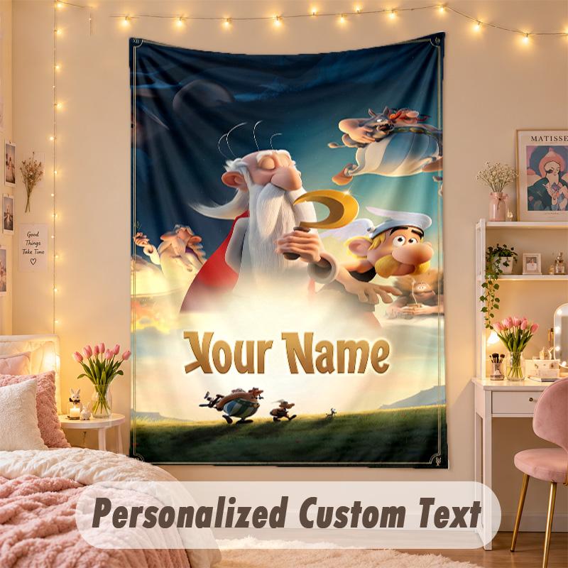 Custom Personalized Tapestry,Asterix & Obelix Print Custom Name Text Wall Art Hanging for Bedroom