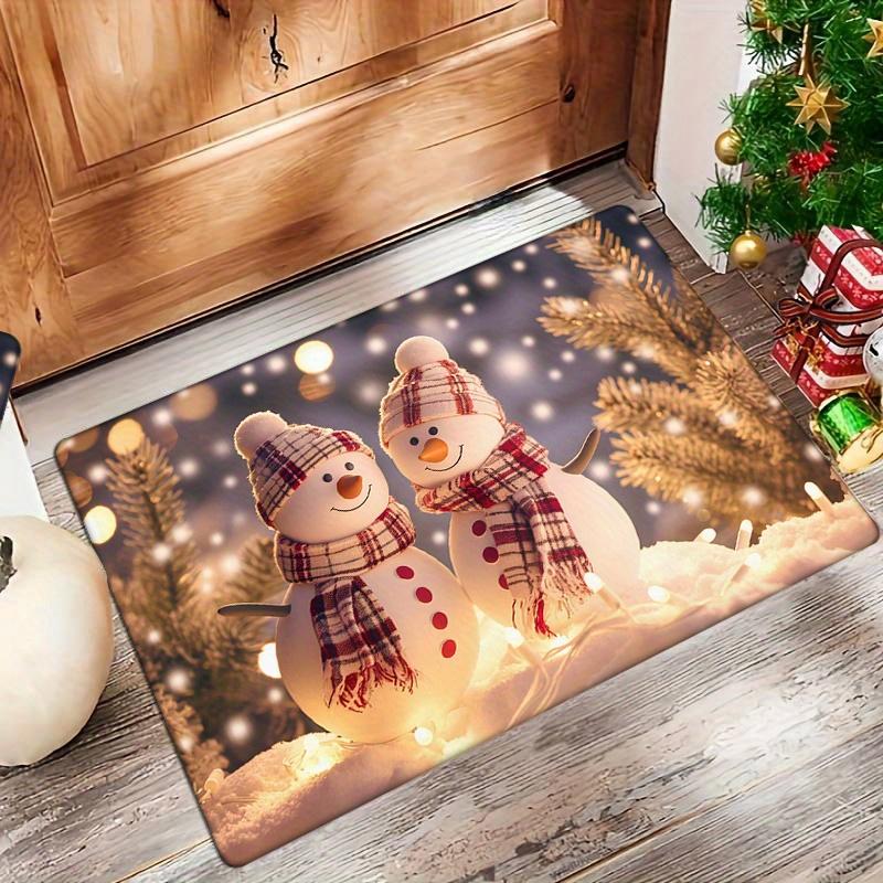 [Cozy Charm] Cozy Christmas Snowman Print Doormat - 0.47inch Thick Flannel, Non-Slip & Machine Washable, Festive Holiday Decor F