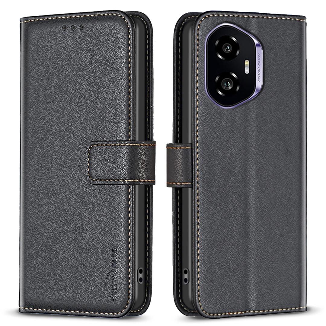 

BINFEN COLOR BF17 For Honor 300 Case Wallet Folio Flip Leather Cover Black