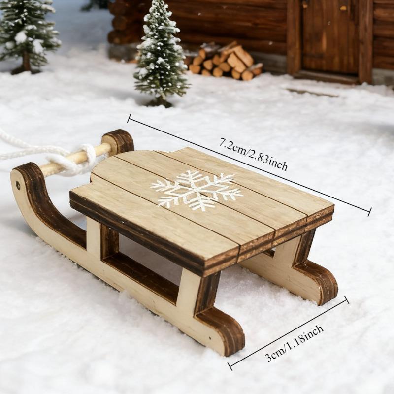 Mini Schlitten Figur Dekoration, Weiß Schneeflocken bedrucktes Handwerk, Geeignet für Feiertags- und Weihnachts-Tischgeschenke