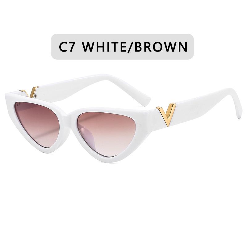 

Ретро солнцезащитные очки кошачий глаз в маленькой оправе для женщин, роскошные солнцезащитные очки с V-образным вырезом, мужские модные металлические петли, оттенки Other