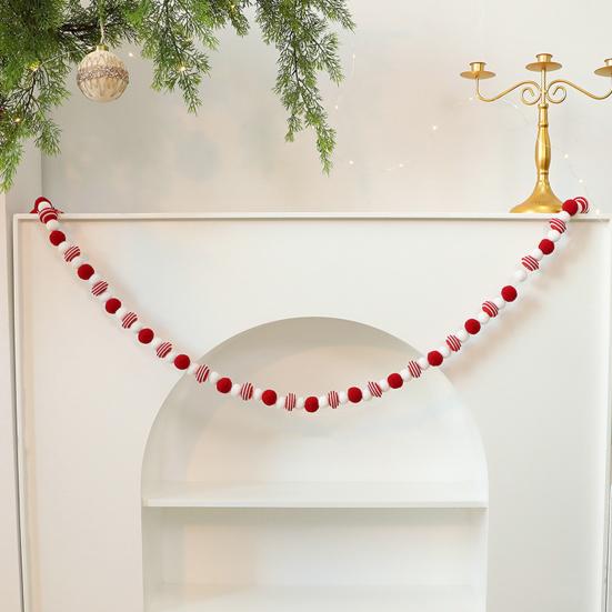 Christmas Velvet Bow Garland Decoration Pre-Strung Red White Ball Ornament Home Office Bedroom Xmas Tree Mantel Fireplace Shelf Indoor Holiday Decor