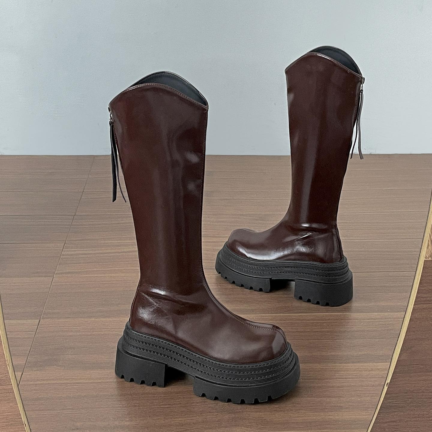 

Black Small Skinny Thick Heel Platform Boots Women s Boots 2025 New Autumn British Knight Boots 40 коричневый