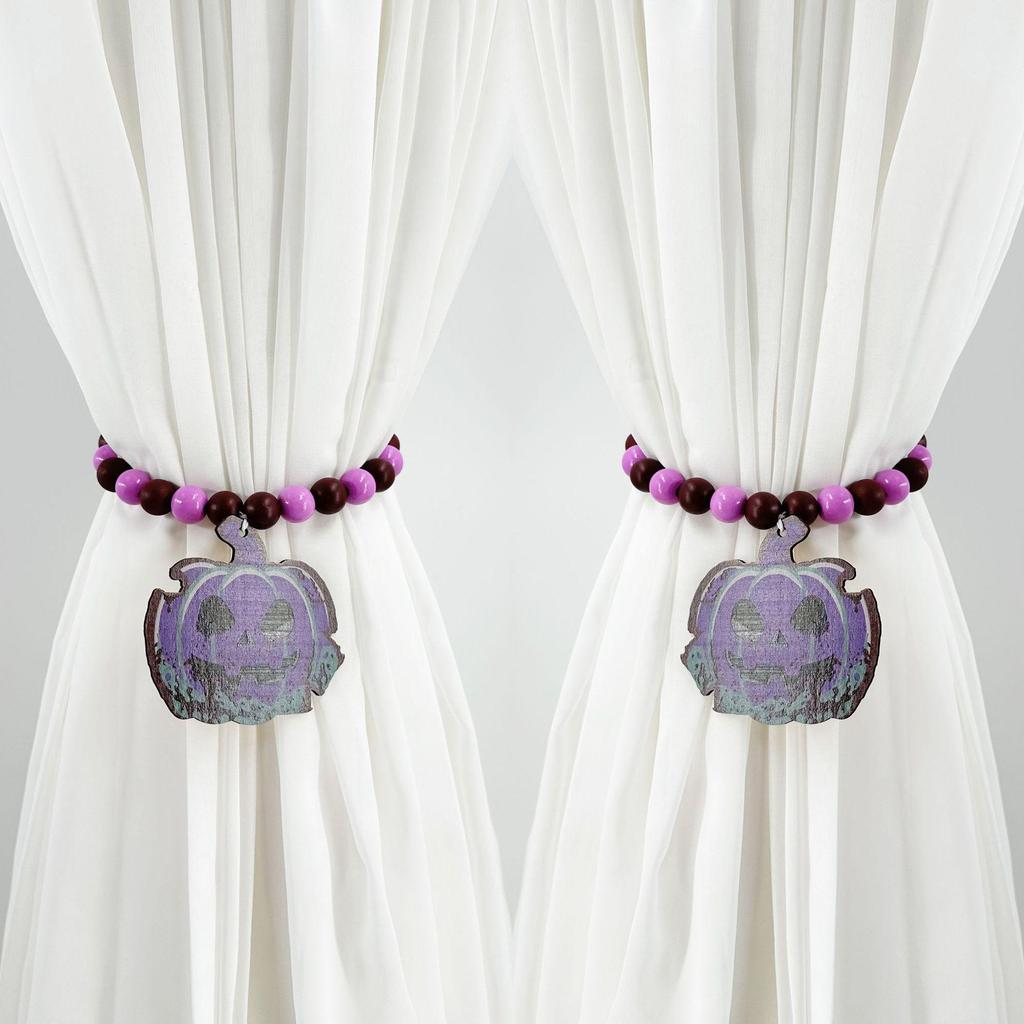 Magnetic Skull and Bat Halloween Wooden Curtain Tiebacks