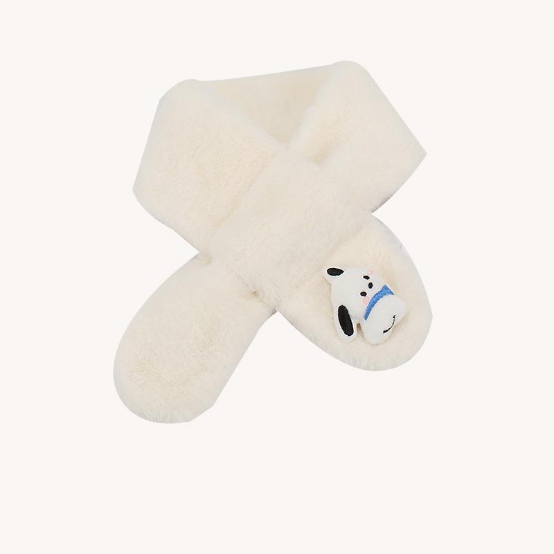 Adorable Kids' Furry Dog Scarf for Autumn/Winter - Cozy Single Color Cross Neck Warmer