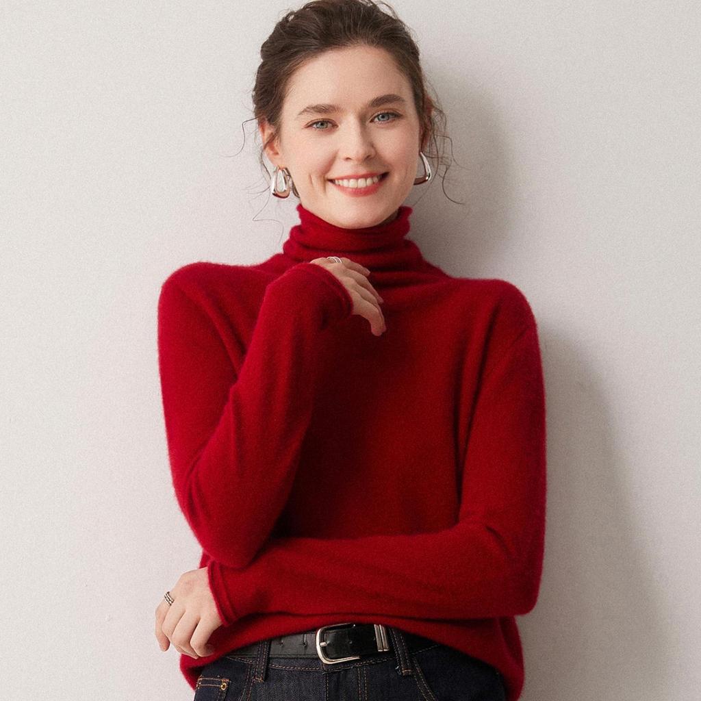 Le Ka Sha Women's 100% Pure Cashmere Turtleneck Pullover, Autumn/Winter 2026, Rolled Edge, 12-Gauge Knit Base Layer.