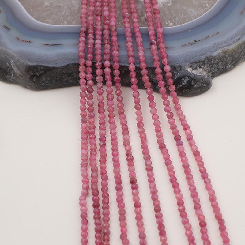 Faceted 2-3mm Natural Pink Tourmaline Round Bead Necklace In Stock