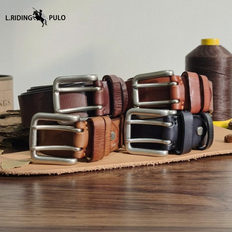 Hochwertiger Doppelsteg-Gürtel für Herren Echtes Leder Oberste Schicht Reine Rindsleder Retro Casual Gürtel