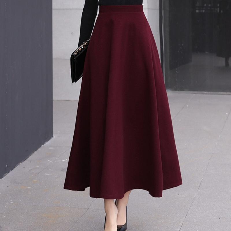 Fusta Tooxika de lână pe jumătate, Fusta lungă cu talie înaltă și tiv mare, Fustă îngroșată în linie A, Fusta umbrelă