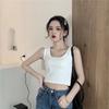 Women Summer Casual Sleeveless Solid Color U Collar Bare Midriff Crop Top