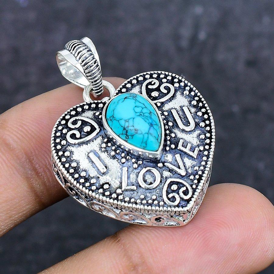 Natürlicher Santa Rosa Türkis 925 Sterling Silber Schmuck Anhänger 1,46" ETC-13939