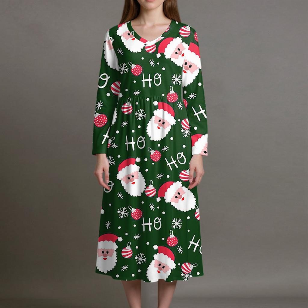 Damska Sukienka Modowa Wiosenna Sukienka z Dekoltem V i Długim Rękawem