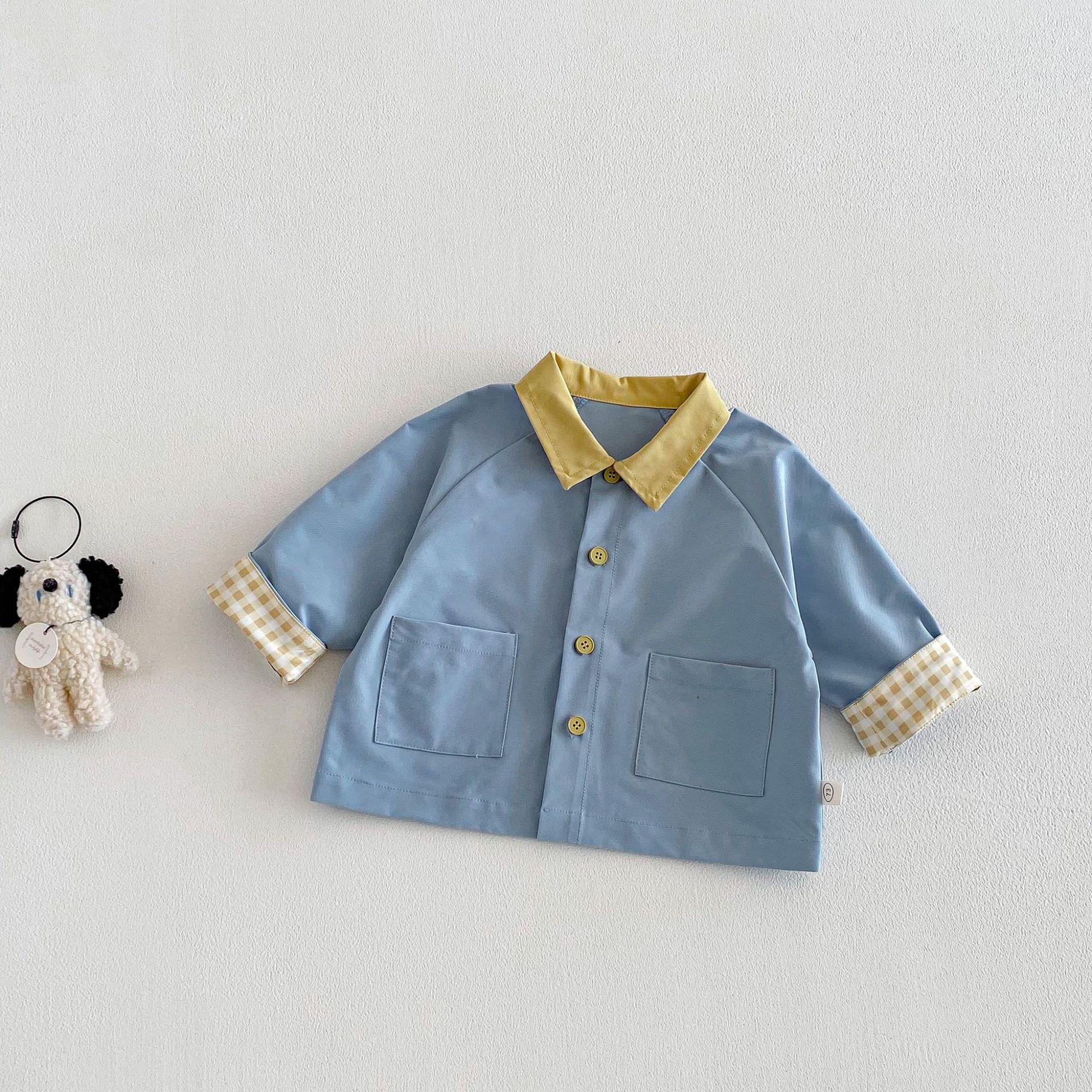 

Korean Style Color Block Jacket for Children - 2026 Spring Collection, Stylish Lapel Long Sleeve Top for Boys. 100