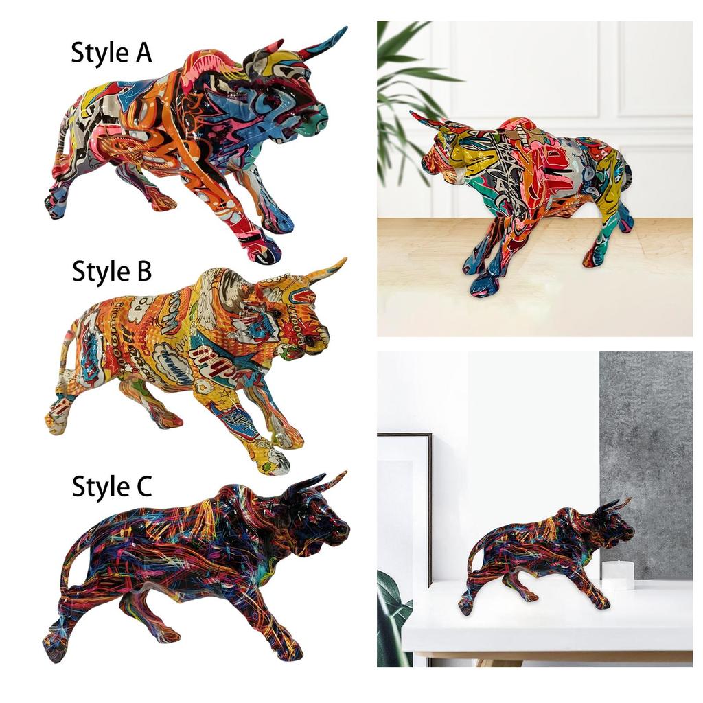 Funny Animal Statue Resin Sculpture Table Centerpiece Decor Graffiti Cow Figurine for Bookshelf Dining Room Porch Bedroom Home