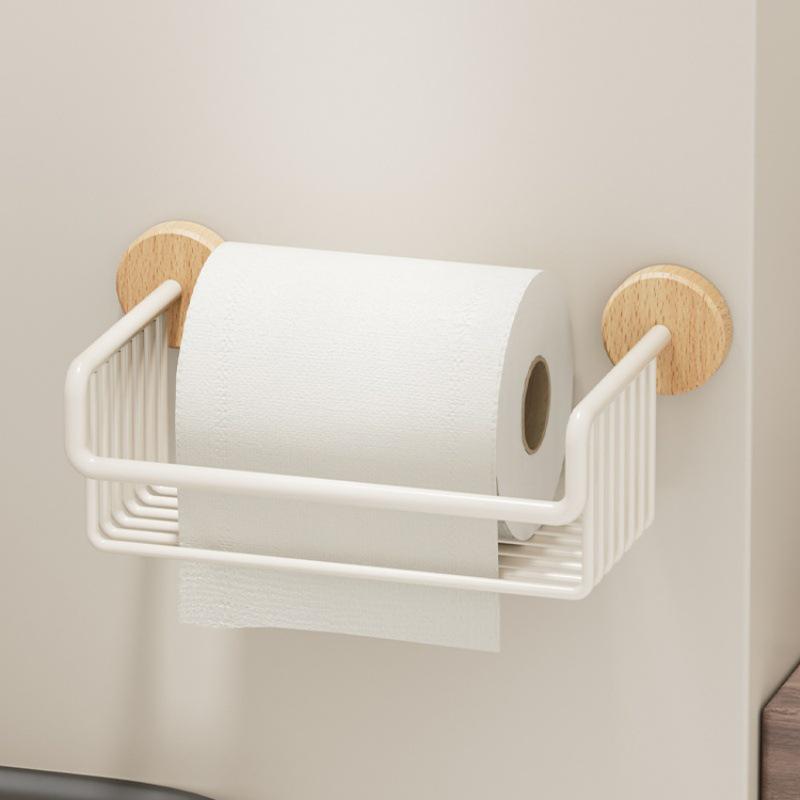 Black Walnut No-Drill Toilet Paper & Towel Holder with Trash Can