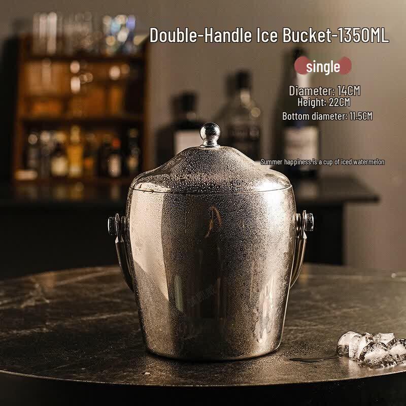 ZISIZ Double-layer Stainless Steel Insulated Ice Bucket with Lid