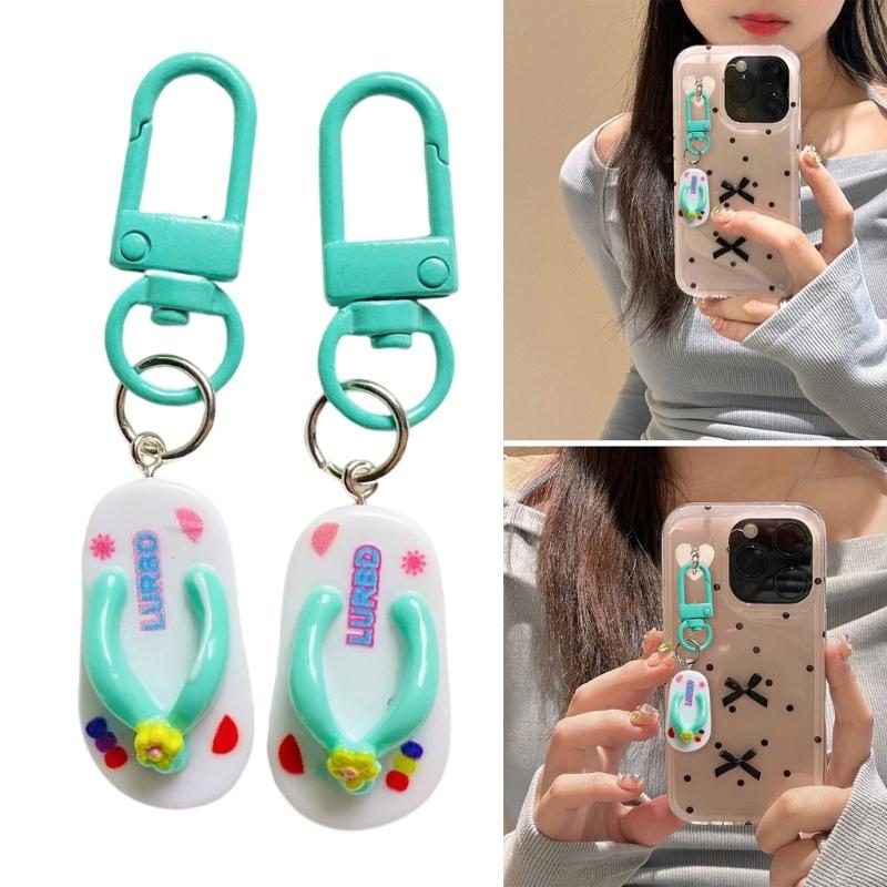 Small Flip Flop Keychain Cute Shoe Pattern Key Rings Resin Texture Assorted Colors Key Holder Suitable for Women Boy