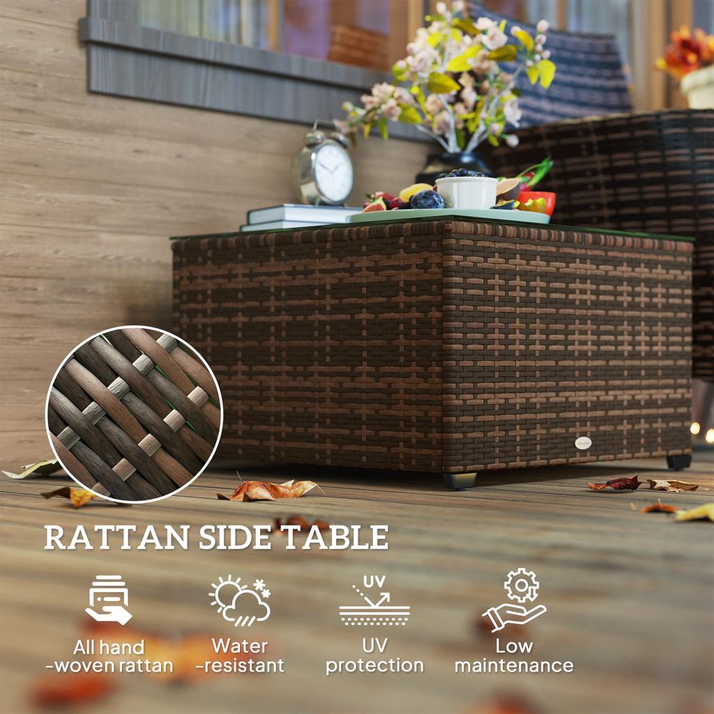 62 X 62cm Glass Top Rattan Side Table Brown