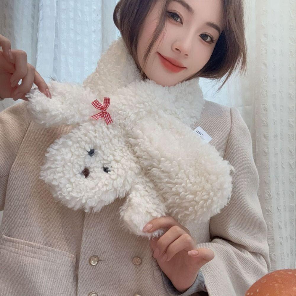 Dog Shaped Cross Neck Warmer Cute Warm Neckerchief Neck Cover Cartoon Cross Neck Scarf Female