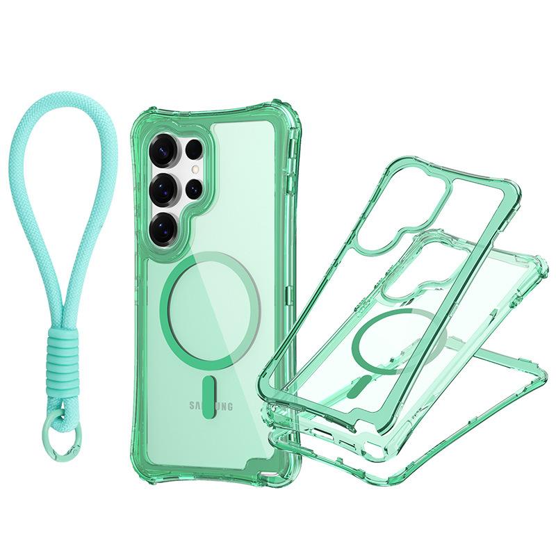 For Samsung S25 ULTRA Magnetic Transparent Three-in-one Mobile Phone Case with Strap