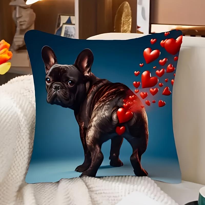 Double Sided Soft Comfortable French Bulldog Heart Print Throw Pillow Cover For Living Room Home Animal Decor