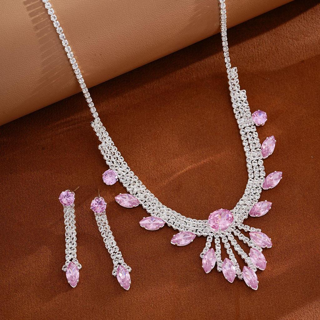 Bridal Rhinestone Necklace & Earrings Set - Evening Wedding Jewelry Accessories