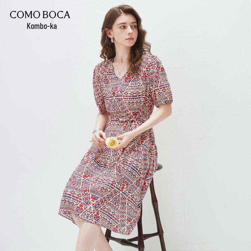 Kommon Boca Women s Silk Blend Short-Sleeve Tie-Waist Dress XL