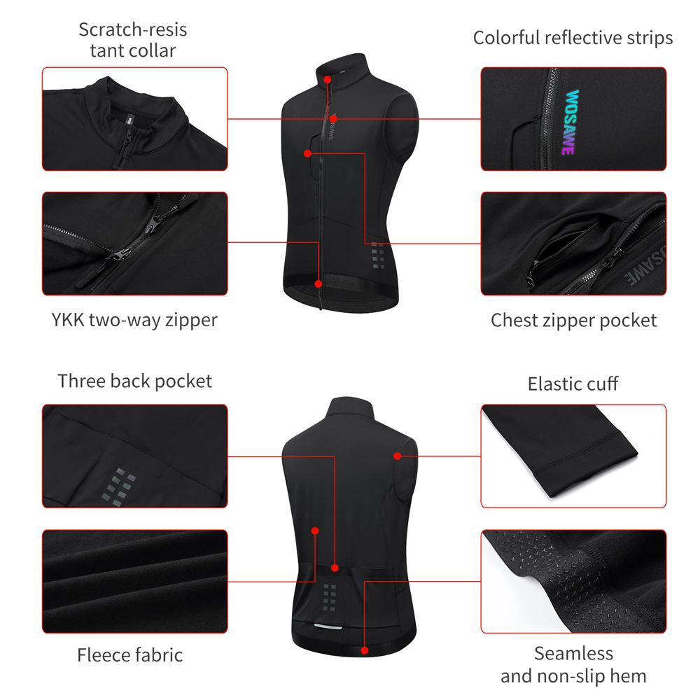 WOSAWE fall and winter men's padded and thickened windproof thermal undershirt warm shockproof reflective stretch pocket road bike cycling suit