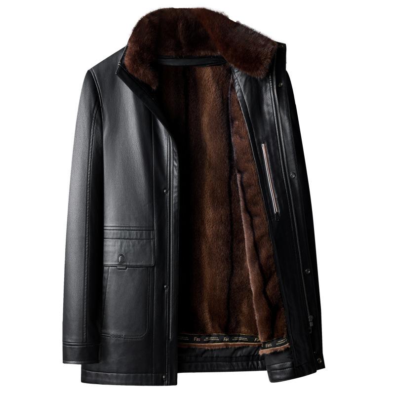 Winter Genuine Leather Jacket for Men, Mid-length Velvet Sheepskin Top, Middle-aged Dad's Warm Windproof Jacket