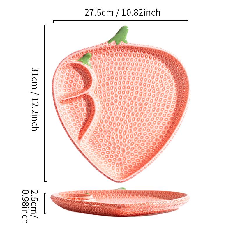 Nordic Creative Ceramic Tableware: Strawberry Design - Dinner, Soup, Steak, Dessert Plates & Two-Tier Serving Platter.