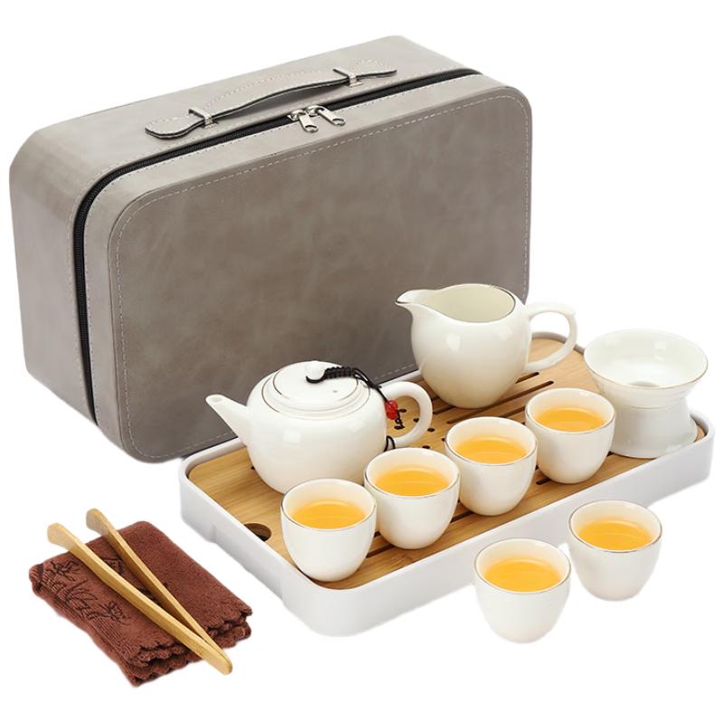 Gilded Mutton Fat Jade White Porcelain Travel Tea Set