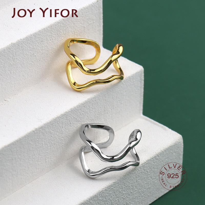 BFCLUB Silver Color Double Irregular Line Geometric Ring Female Simple Fashion French Romantic Charm Jewelry Wholesale