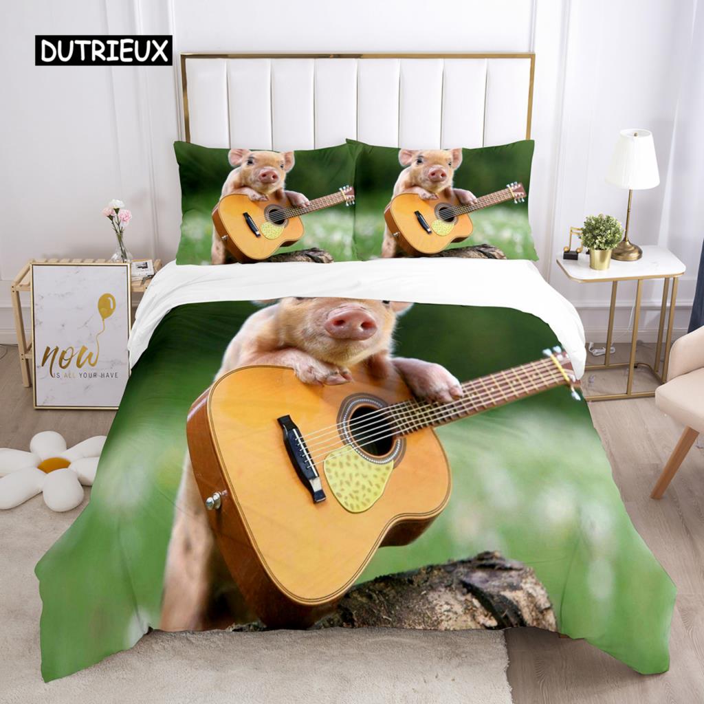 Pig Duvet Cover Set Queen Size Microfiber Cute Pig Animal Theme Twin Bedding Set Farm Animal 2/3pcs Quilt Cover for Boys Girls