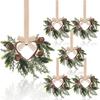 6 Pcs 6 Inch Christmas Mini Cabinet Wreaths Small Artificial Cedar Wreath with Ribbon Bow Pinecone Berry for Front Door Window Farmhouse Home