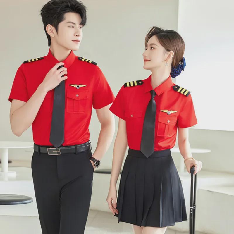 Dámská profesionální bílá košile s krátkým rukávem - Formální uniforma pro vysokorychlostní železnici a letušky