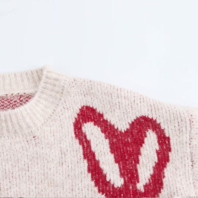 Kaslead New Arrival Women's Clothing Fashion Style Thickened Heart Jacquard round Neck Knitted Pullover Sweater