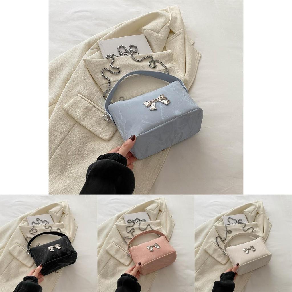 Trendy Single Shoulder Crossbody Bag With Elegant Bow Design For Women In Black Pink White And Blue