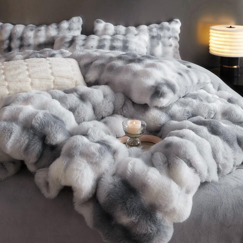 

Комплект из четырех предметов из кашемира и молочного волокна с мехом кролика, зимнее утепленное тепловое постельное белье 2.0m bed sheet