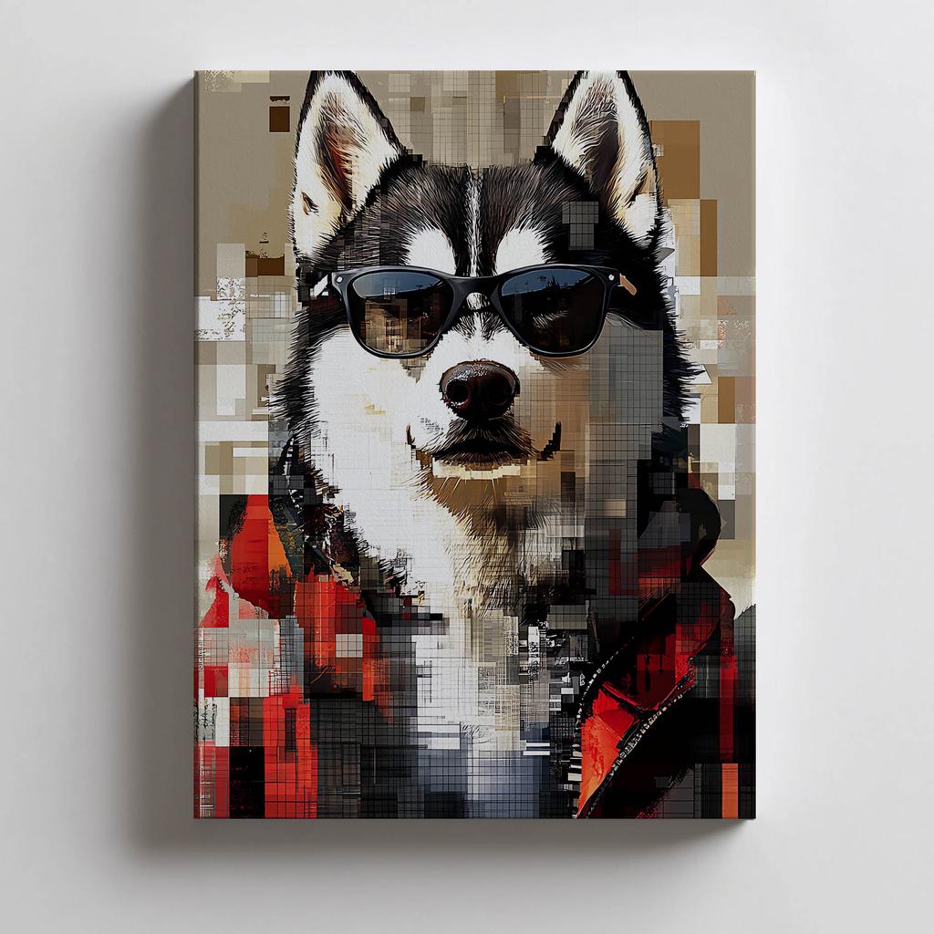 Plakat Husky W Okularach Plakat Husky W Okularach, 70X100 Cm, Rama Aluminiowa Czarna, Papier Matowy 230 Gsm
