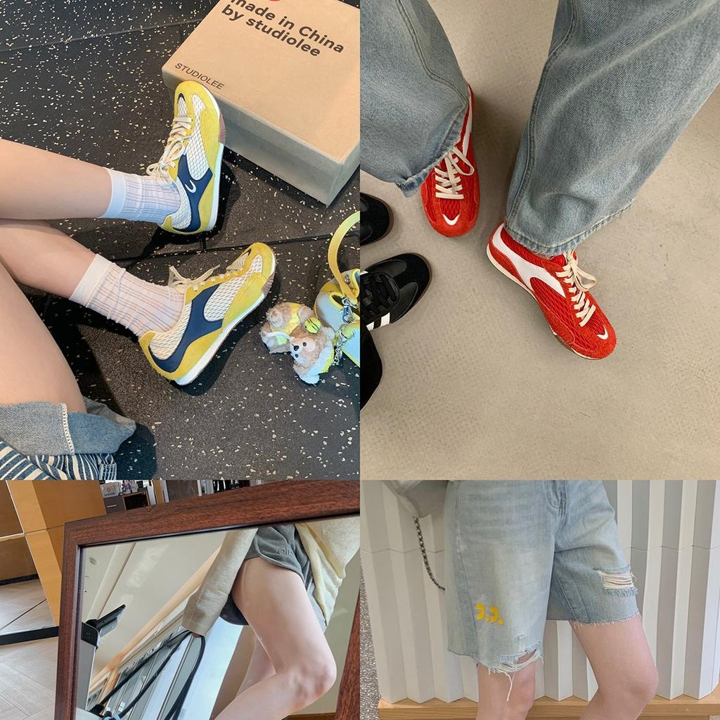 Mi You, zwiększenie wysokości o 4 cm~ siateczkowe oddychające buty sportowe i rekreacyjne łączone w kontrastowym kolorze wszechstronne sznurowane buty treningowe Forrest Gump wo