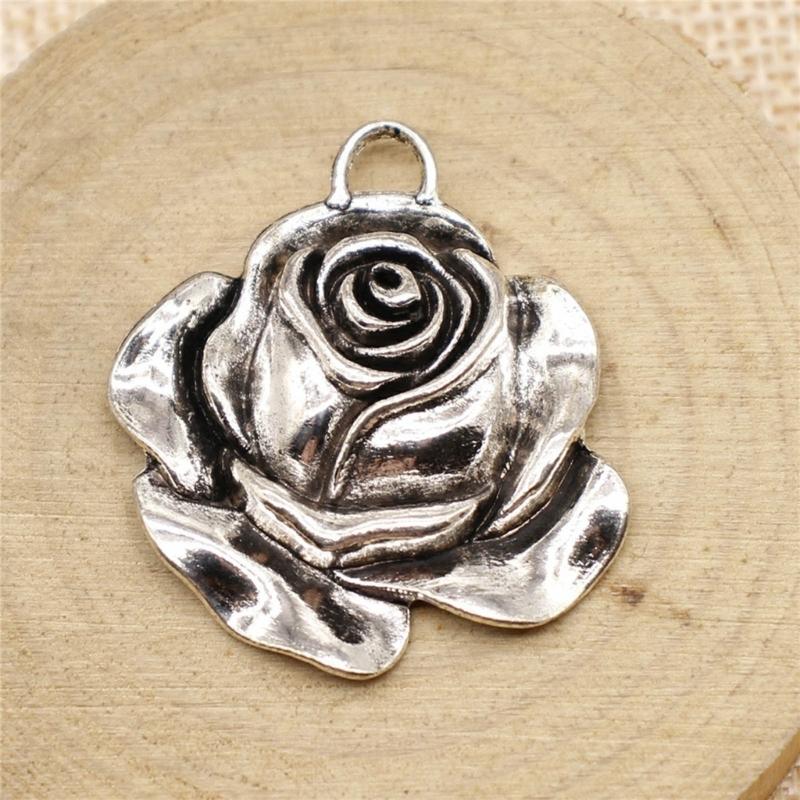 Vintage Rose Flower Pendant Necklace Handmade Flower Beads with Loop DIY Jewelry Making Flower Beads Dangle Pendants