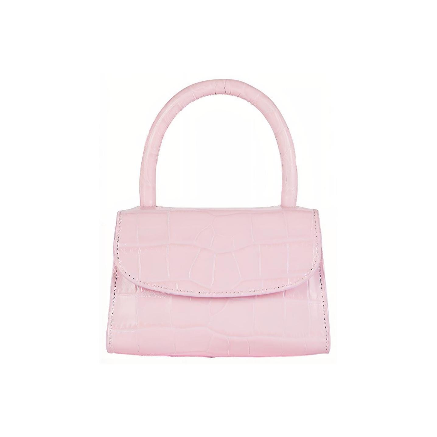 By Far Mini Croco Fashion Solid Color Crocodile Embossed Leather Shoulder Bag Crossbody Bag Handbag Mini Women bags Pink 19PFMINAPIDSMA-PINK Basic Set (Bag+Dust Bag)