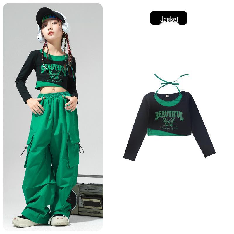 Girls Street Dance Hip Hop Costume Set - Cool Jazz Performance Outfit 160 cm