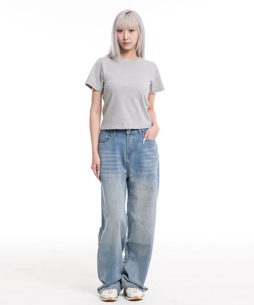 CREAM SODA LAB Women'S Standard Fit Cropped Short Sleeve Tee Gray