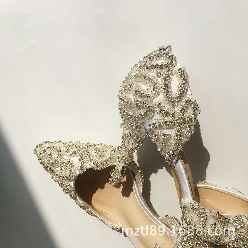 

Свадебные туфли со стразами, туфли на высоком каблуке с острым носком для невесты, туфли-стилетто с кристаллами, женские сандалии 38 серебряный